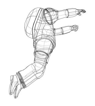 Astronaut concept. 3d illustration. Wire-frame or blueprint style