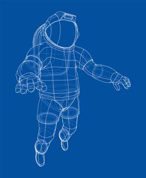 Astronaut concept. 3d illustration. Wire-frame or blueprint style