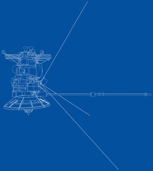 Communication satellite concept outline. 3d illustration. Wire-frame style