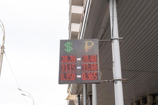 Sign of currency exchange rates, exchanger panel.