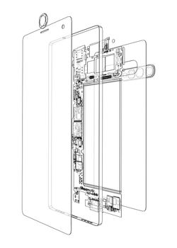 Disassembled smartphone concept outline. 3d illustration. Wire-frame style