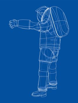 Astronaut concept. 3d illustration. Wire-frame or blueprint style