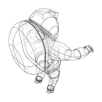 Astronaut concept. 3d illustration. Wire-frame or blueprint style