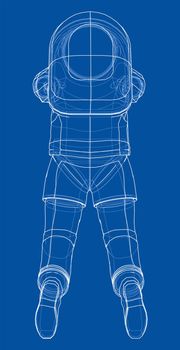 Astronaut concept. 3d illustration. Wire-frame or blueprint style