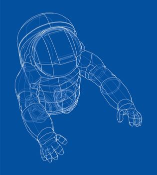 Astronaut concept. 3d illustration. Wire-frame or blueprint style