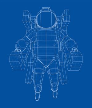 Astronaut concept. 3d illustration. Wire-frame or blueprint style