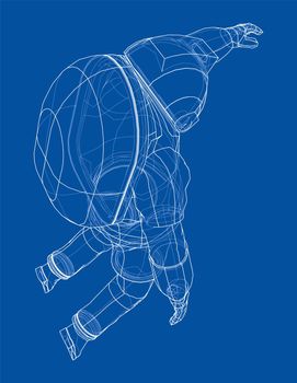 Astronaut concept. 3d illustration. Wire-frame or blueprint style