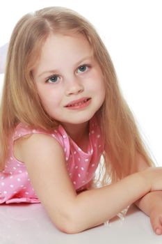 Beautiful little girl. The concept of a happy childhood, family well-being. Isolated on white background.