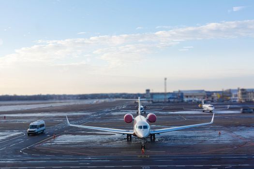Commercial airplane parking at the airport