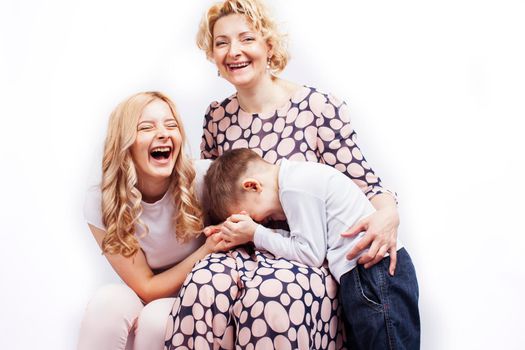 happy smiling blond family together posing cheerful on white background, generation concept. lifestyle people close up