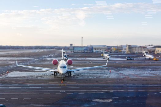 Commercial airplane parking at the airport