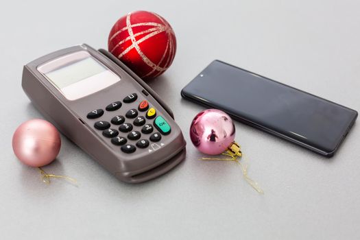 Customer using mobile phone to pay by NFC
