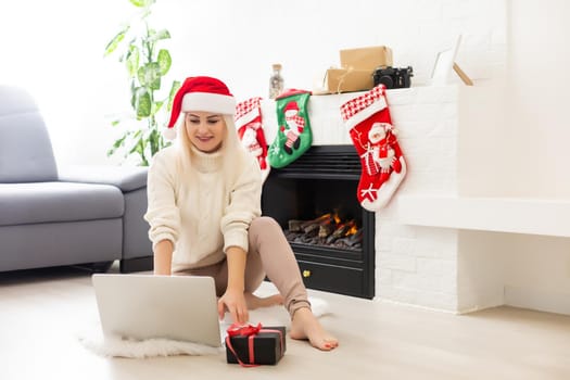 portrait of a young woman in new year decor at christmas