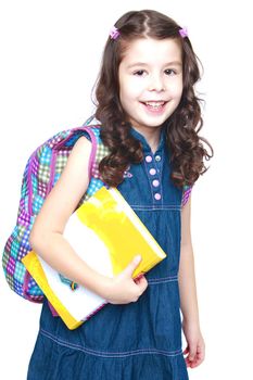 smiling girl with book in hand.Isolated on white background portrait.