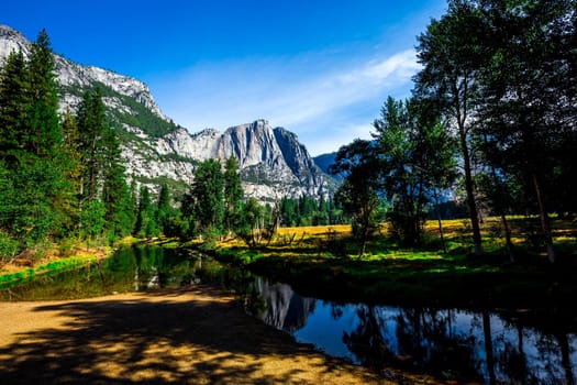 World famous rock climbing wall of El Capitan, Yosemite national park, California, usa