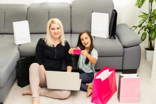 Mother and daughter shopping on internet