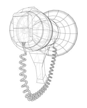 Megaphone concept outline. 3d illustration. Wire-frame style