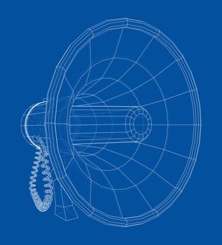 Megaphone concept outline. 3d illustration. Wire-frame style