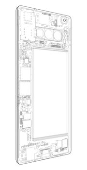 Smartphone concept outline. 3d illustration. Wire-frame style