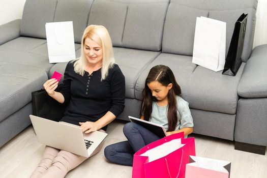 Mother and daughter shopping on internet