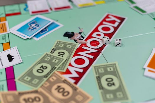 Kiev, Ukraine - December 6, 2020: playing board for game monopoly