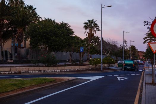 las galletas road, canary island of Tenerife at sunset