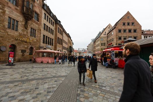 Nuremberg, Germany - Dec 31, 2019: Christkindlesmarkt in Nürnberg,