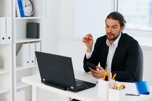 office worker laptop desktop office technology. High quality photo