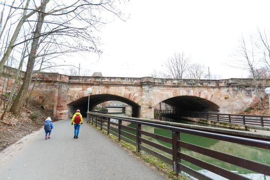 Nuremberg, Germany at Hangman's Bridge over the Pegnitz River.