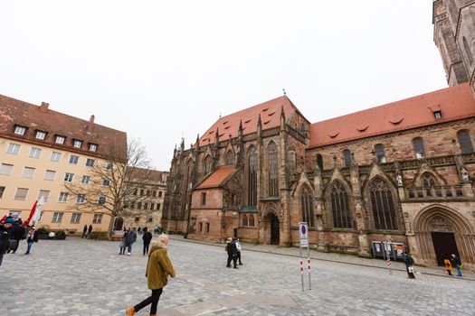 Nuremberg, Germany - Dec 31, 2019: Christkindlesmarkt in Nürnberg,