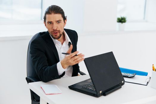 office worker laptop desktop office technology. High quality photo