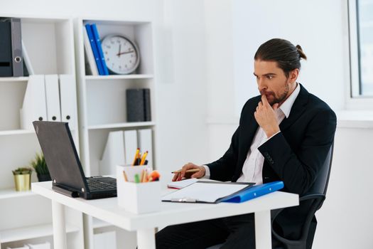 manager work in front of laptop emotions boss. High quality photo