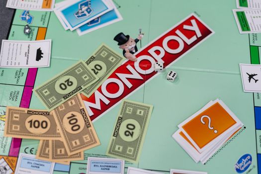 Kiev, Ukraine - December 6, 2020: playing board for game monopoly