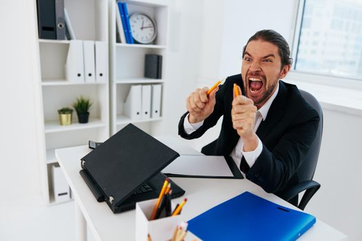 businessmen emotions work office desk Lifestyle. High quality photo