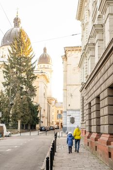 LVIV, UKRAINE - 28 December 2020: New Year and Christmas in the European city of Lviv.