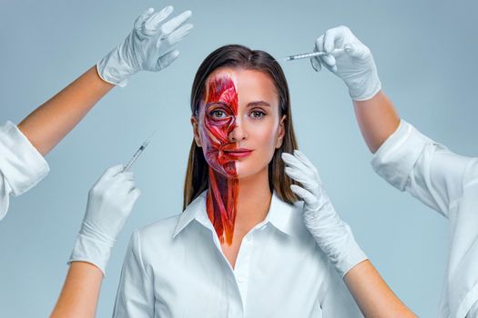 Hardware cosmetology. Closeup portrait of female face getting procedure in a beauty parlour.