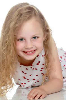 Beautiful little girl. The concept of a happy childhood, family well-being. Isolated on white background.