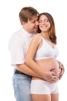 Young attractive couple pregnant mother and happy father