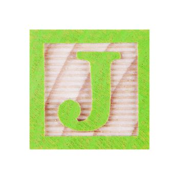 A Letter J childs wood block on white with clipping path