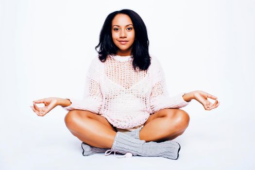 young pretty african american woman pregnant happy smiling, posing on white background isolated , lifestyle people concept copyspace