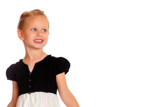 Beautiful little girl close-up. The concept of beauty and fashion, happy childhood. Isolated on white background.