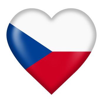 A Czech Republic flag heart button isolated on white with clipping path 3d illustration