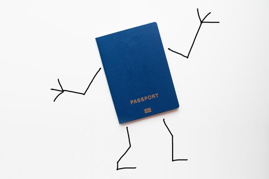Passport with painted hands and feet shows gesture ok