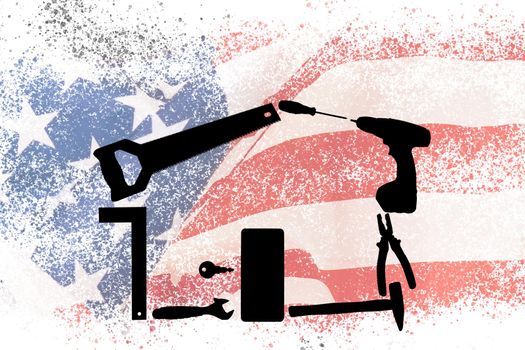 Labor Day Sale poster template. USA labor day celebration with American balloons flag, star and tools. Sale promotion advertising banner template for USA Labor Day Brochures,Poster or Banner.