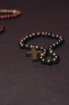 rosary beads orthodox cross close-up christianity faith the bible. High quality photo