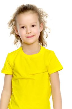 Beautiful little girl close-up. The concept of beauty and fashion, happy childhood. Isolated on white background.