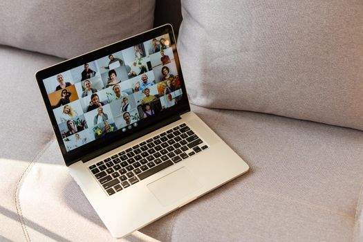 Beautiful young woman having video conference call via computer. Call Meeting. Home office. Stay at home and work from home concept during Coronavirus pandemic