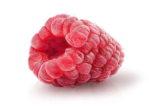 Single raspberry berry isolated on a white background