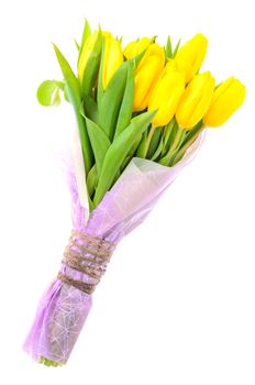 Bouquet of fresh yellow tulips. Studio Photo