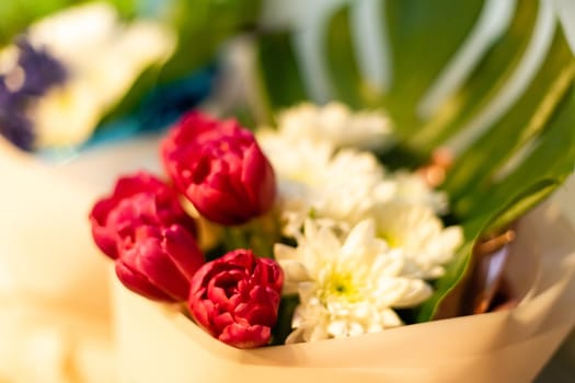 Tender bouquet of flowers, spring bouquet background.